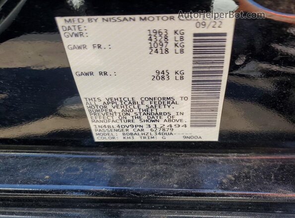 1N4BL4DV9PN312494 2023 NISSAN ALTIMA Black VIN კოდის სტიკერის ხედი