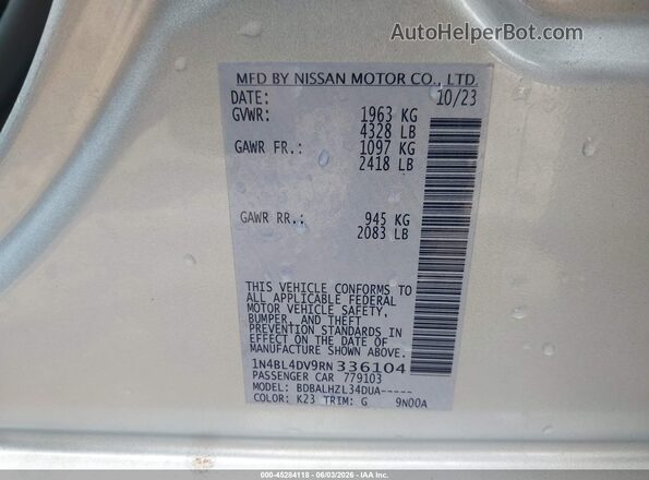 1N4BL4DV9RN336104 2024 NISSAN ALTIMA Silver Շարժիչի բաժամունքի տեսք