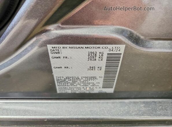 1N4BL4DV9RN414753 2024 NISSAN ALTIMA Gray Vista de la etiqueta del VIN