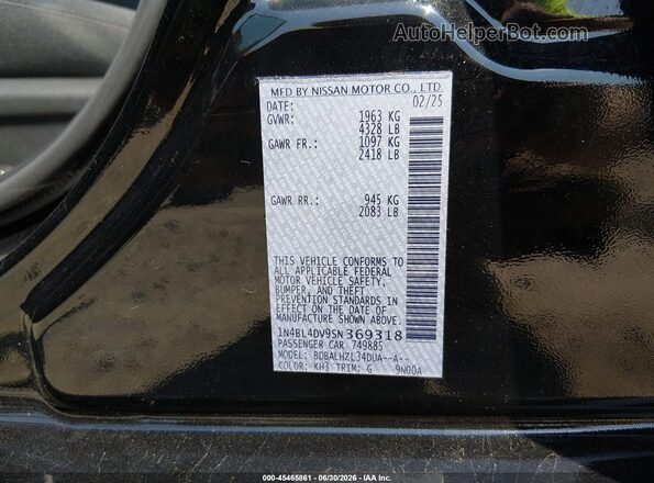 1N4BL4DV9SN369318 2025 NISSAN ALTIMA Black Շարժիչի բաժամունքի տեսք