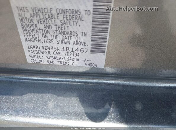 1N4BL4DV9SN381467 2025 NISSAN ALTIMA Gray Widok naklejki z numerem VIN