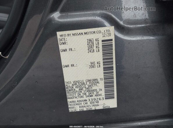 1N4BL4DVXMN339263 2021 NISSAN ALTIMA Gray Вид підкапотного простору