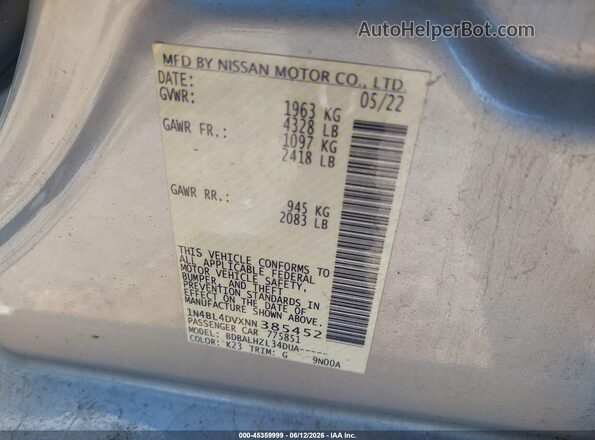 1N4BL4DVXNN385452 2022 NISSAN ALTIMA Silver Вид підкапотного простору