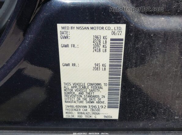 1N4BL4DVXNN396192 2022 NISSAN ALTIMA Black Շարժիչի բաժամունքի տեսք