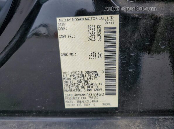 1N4BL4DVXNN405960 2022 NISSAN ALTIMA Черный Вид подкапотного пространства