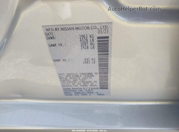 1N4BL4DVXSN377668 2025 NISSAN ALTIMA Silver Widok komory silnika