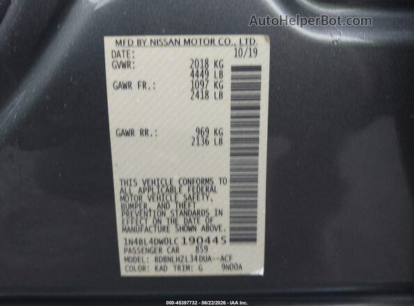 1N4BL4DW0LC190445 2020 NISSAN ALTIMA Gray Շարժիչի բաժամունքի տեսք