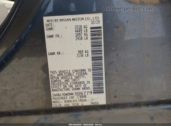 1N4BL4DW0MN306779 2021 NISSAN ALTIMA Gray Շարժիչի բաժամունքի տեսք