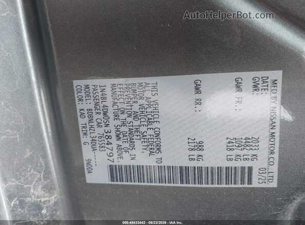 1N4BL4DW0SN384797 2025 NISSAN ALTIMA Gray Շարժիչի բաժամունքի տեսք