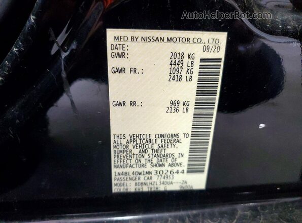 1N4BL4DW1MN302644 2021 NISSAN ALTIMA Черный Вид наклейки с VIN-кодом