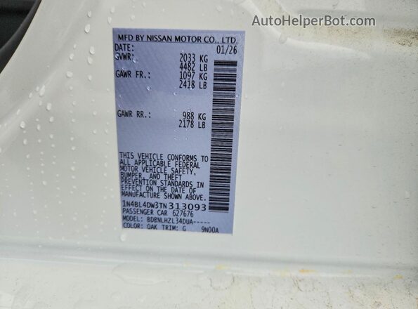 1N4BL4DW3TN313093 2026 NISSAN ALTIMA White Widok naklejki z numerem VIN