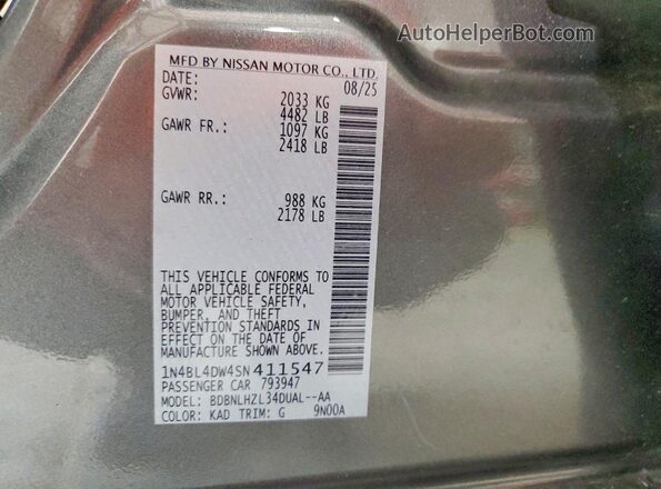 1N4BL4DW4SN411547 2025 NISSAN ALTIMA Gray Engine compartment view