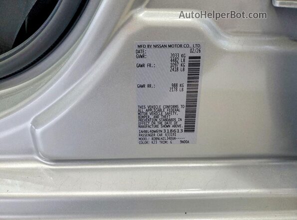 1N4BL4DW6TN318613 2026 NISSAN ALTIMA Серебряный Вид подкапотного пространства