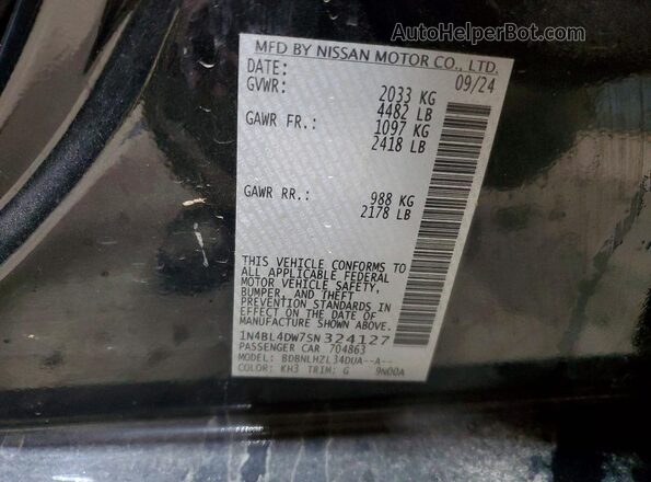 1N4BL4DW7SN324127 2025 NISSAN ALTIMA Black Widok naklejki z numerem VIN