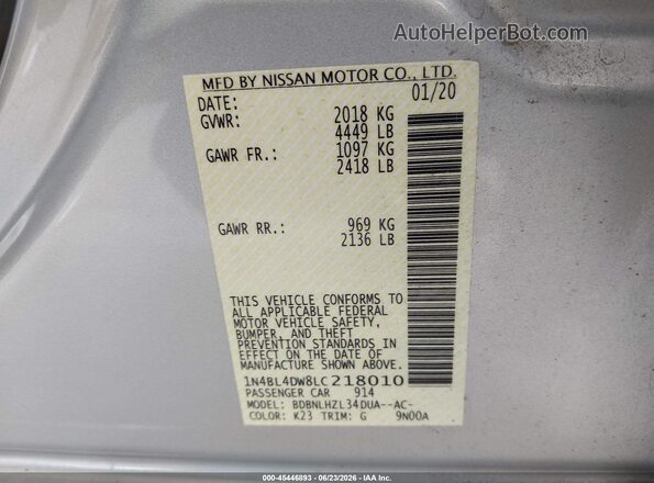 1N4BL4DW8LC218010 2020 NISSAN ALTIMA Silver Շարժիչի բաժամունքի տեսք