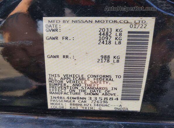 1N4BL4DW8NN335884 2022 NISSAN ALTIMA Черный Вид подкапотного пространства