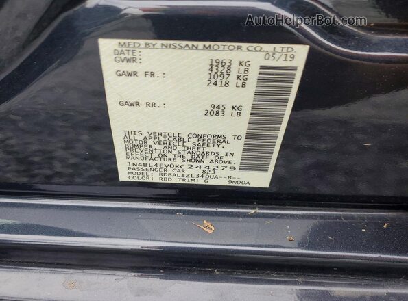 1N4BL4EV0KC244279 2019 NISSAN ALTIMA Blue Engine compartment view