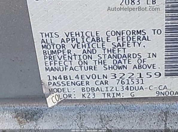 1N4BL4EV0LN322159 2020 NISSAN ALTIMA Silver Engine compartment view