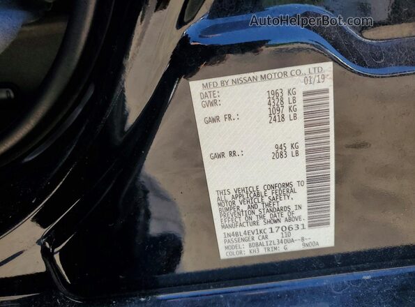 1N4BL4EV1KC170631 2019 NISSAN ALTIMA Black Շարժիչի բաժամունքի տեսք