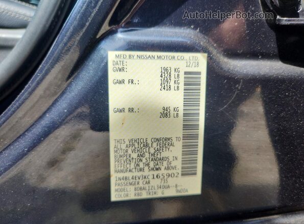 1N4BL4EV3KC165902 2019 NISSAN ALTIMA Gray VIN sticker view