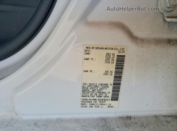 1N4BL4EV4MN308802 2021 NISSAN ALTIMA White VIN sticker view