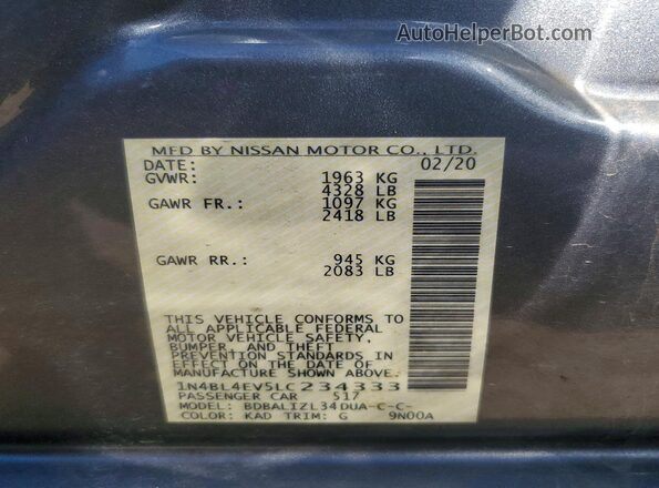 1N4BL4EV5LC234333 2020 NISSAN ALTIMA Gray 