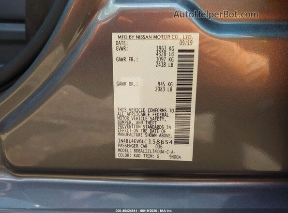 1N4BL4EV6LC158654 2020 NISSAN ALTIMA Gray Շարժիչի բաժամունքի տեսք