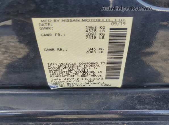 1N4BL4EV7LC163393 2020 NISSAN ALTIMA Gray Вид підкапотного простору