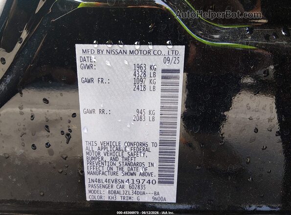 1N4BL4EV8SN419740 2025 NISSAN ALTIMA Черный Вид подкапотного пространства