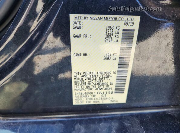 1N4BL4EV9LC161158 2020 NISSAN ALTIMA Blue Vista del compartimento del motor