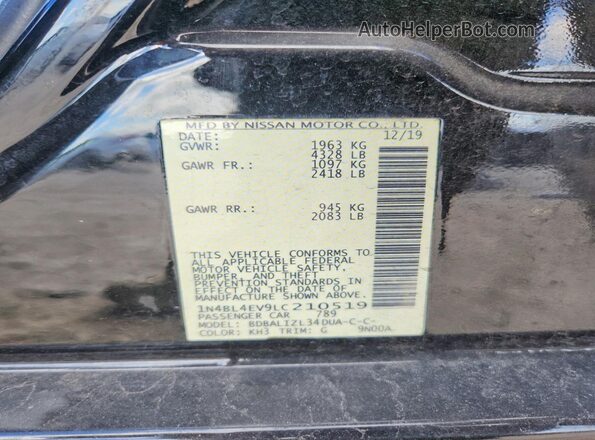 1N4BL4EV9LC210519 2020 NISSAN ALTIMA Black Widok naklejki z numerem VIN