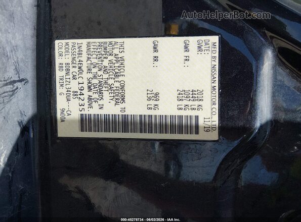 1N4BL4EW0LC194235 2020 NISSAN ALTIMA Black Вид підкапотного простору