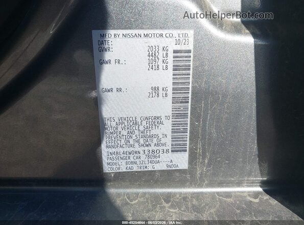 1N4BL4EW0RN338038 2024 NISSAN ALTIMA Gray Widok komory silnika