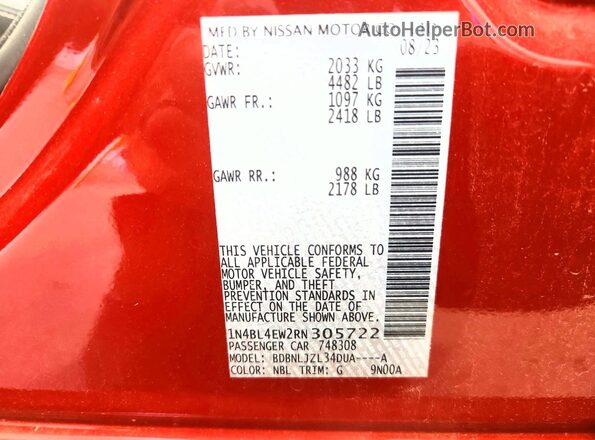 1N4BL4EW2RN305722 2024 NISSAN ALTIMA Red 
