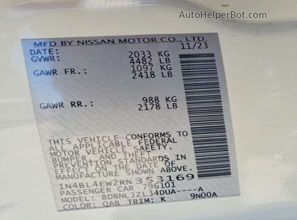 1N4BL4EW2RN353169 2024 NISSAN ALTIMA White Вид підкапотного простору