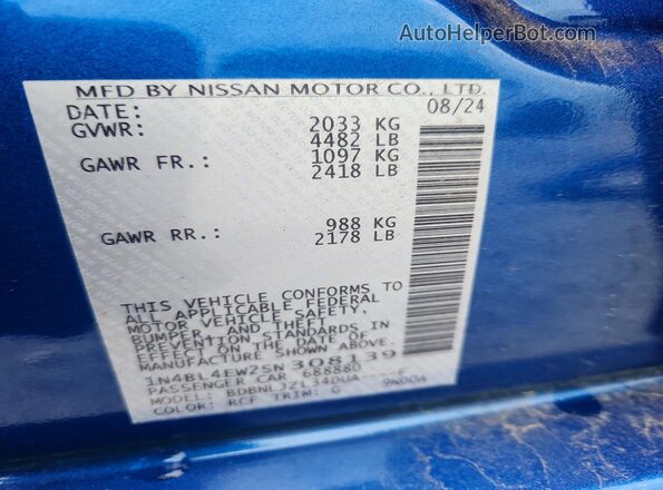 1N4BL4EW2SN308139 2025 NISSAN ALTIMA Blue Widok naklejki z numerem VIN