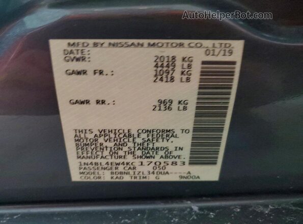 1N4BL4EW4KC170583 2019 NISSAN ALTIMA Gray Engine compartment view