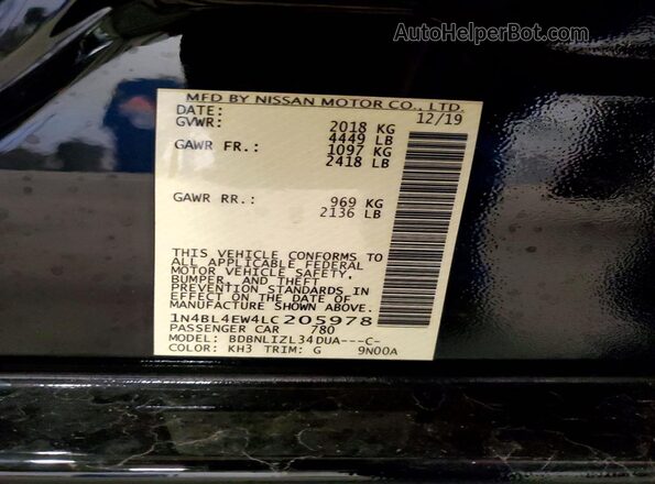 1N4BL4EW4LC205978 2020 NISSAN ALTIMA Black Շարժիչի բաժամունքի տեսք