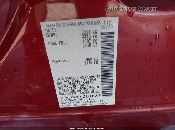1N4BL4EW9LC261687 2020 NISSAN ALTIMA Red Widok komory silnika