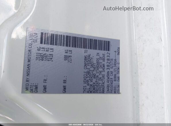 1N4BL4EW9RN382832 2024 NISSAN ALTIMA White Engine compartment view