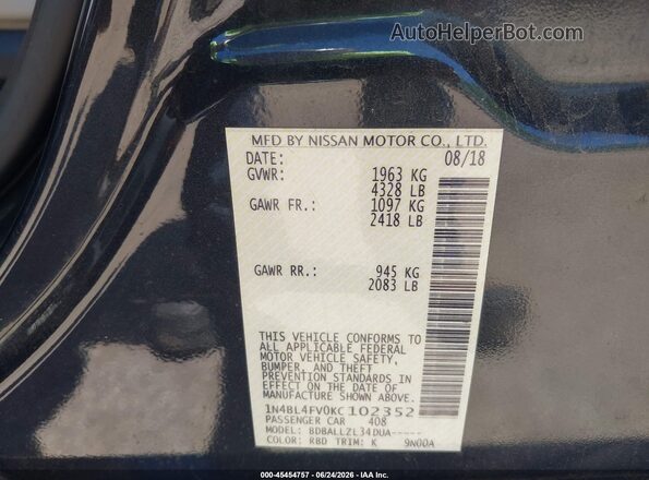 1N4BL4FV0KC102352 2019 NISSAN ALTIMA Gray Engine compartment view