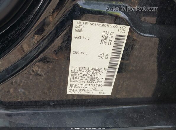 1N4BL4FV3KC155580 2019 NISSAN ALTIMA Черный Вид подкапотного пространства