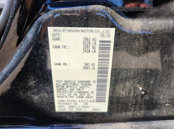 1N4BL4FV4KC107148 2019 NISSAN ALTIMA Black VIN sticker view