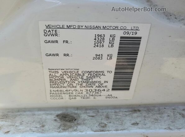 1N4BL4FV9LN303642 2020 NISSAN ALTIMA White Widok komory silnika