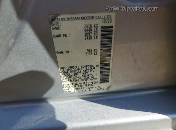 1N4BL4FW2MN312404 2021 NISSAN ALTIMA Silver ძრავის განყოფილების ხედი