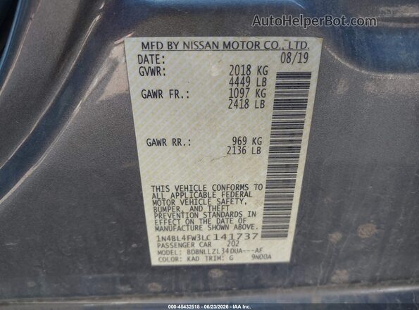 1N4BL4FW3LC141737 2020 NISSAN ALTIMA Gray Vista del compartimento del motor