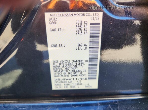 1N4BL4FW4KC137968 2019 NISSAN ALTIMA Gray Widok komory silnika