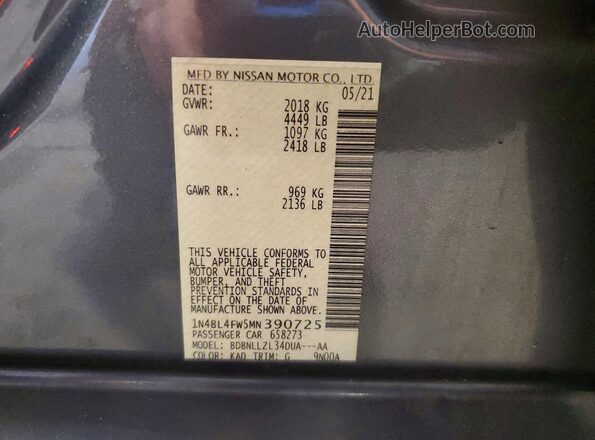 1N4BL4FW5MN390725 2021 NISSAN ALTIMA Gray Engine compartment view