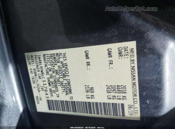 1N4BL4FW6LC117643 2020 NISSAN ALTIMA Black Engine compartment view