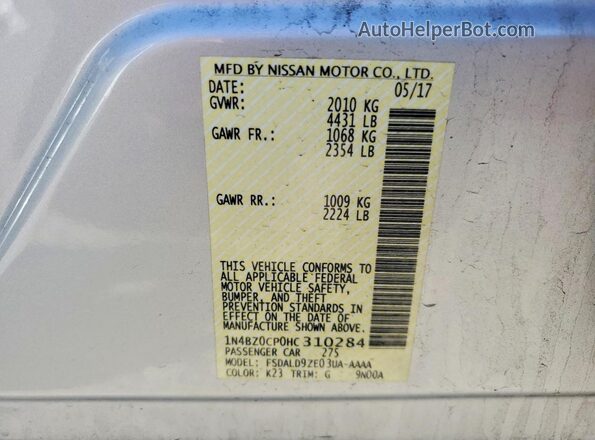 1N4BZ0CP0HC310284 2017 NISSAN LEAF Silver VIN կոդի պիտակի տեսք